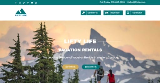 Explore Lifty Life Vacation Rentals, where a mountain backdrop meets the serene beauty of hiking trails. Optimize your stay or list your property with us, guided by expert hotel revenue management principles. Navigate easily through "List With Us" or "Book With Us," and find all contact information readily available.